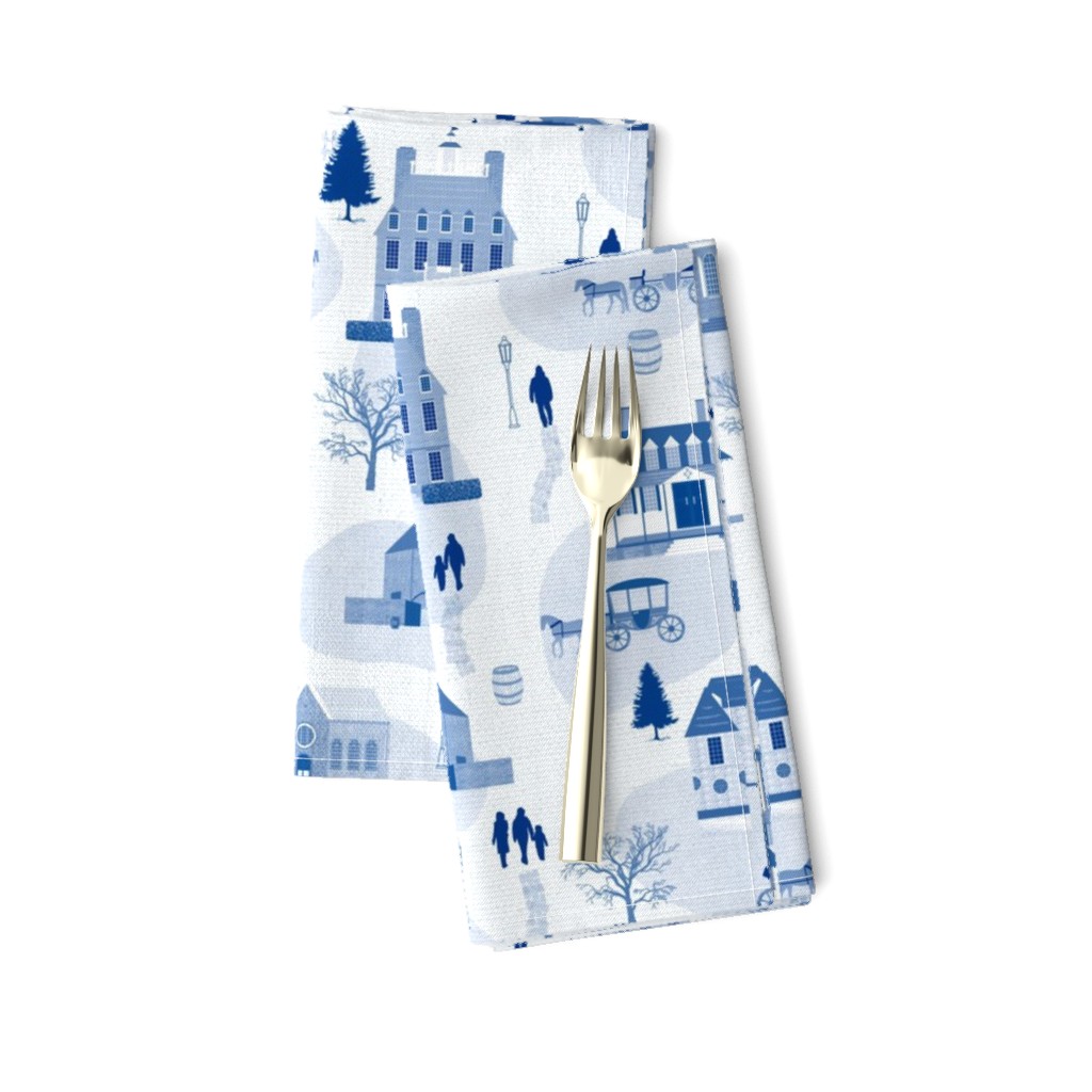 Medium Scale A Winter Stroll Through Colonial Williamsburg Folk Toile Blue