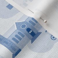 Medium Scale A Winter Stroll Through Colonial Williamsburg Folk Toile Blue