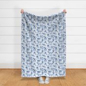 Medium Scale A Winter Stroll Through Colonial Williamsburg Folk Toile Blue