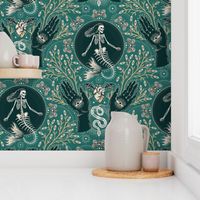 Phantasmagoria - Mermaid skeleton, hands, eyes, snake, scary plants and moths - large - green