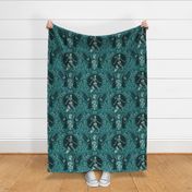 Phantasmagoria - Mermaid skeleton, hands, eyes, snake, scary plants and moths - large - teal