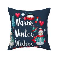 18x18 Panel Warm Winter Wishes Snowman on Navy for DIY Throw Pillow or Cushion Cover