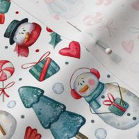 Medium Scale Warm Winter Wishes Snowman Scatter on White