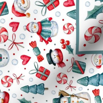 Large 27x18 Fat Quarter Panel for Tea Towel or Wall Art Hanging Warm Winter Wishes Snowman on White