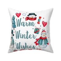 18x18 Pillow Sham Front Fat Quarter Size Makes 18" Square Cushion Cover Warm Winter Wishes Snowman on White