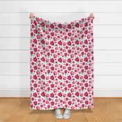 Large Scale Watercolor Flowers and Hearts Bright Cherry Red and Pink