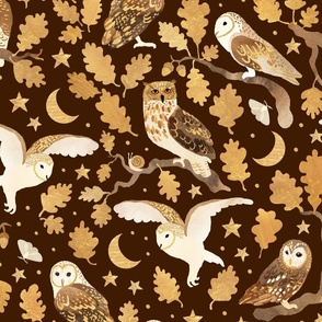 Oaken owls on cocoa brown