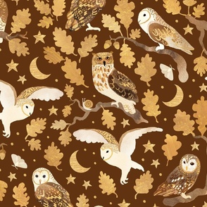 Oaken owls on chocolate brown