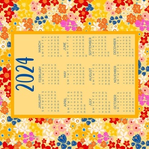2024 Calendar Fat Quarter Tea Towel Wall Hanging Cheerful Flower Garden