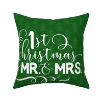 18x18 Pillow Sham Front Fat Quarter Size Makes 18" Square Cushion Cover First Christmas as Mr.  and Mrs. in Green