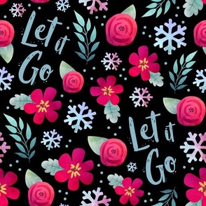 Large Scale Let It Go Winter Snowflake Floral on Black