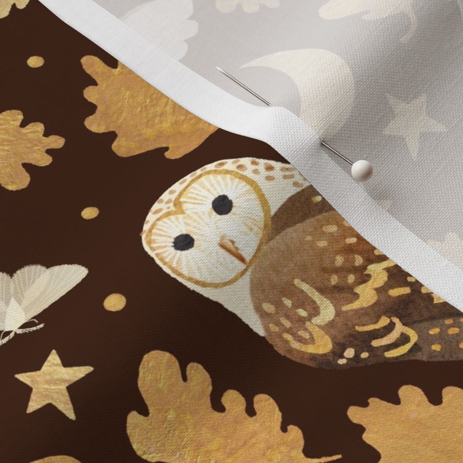 Oaken owls on cocoa brown - medium scale