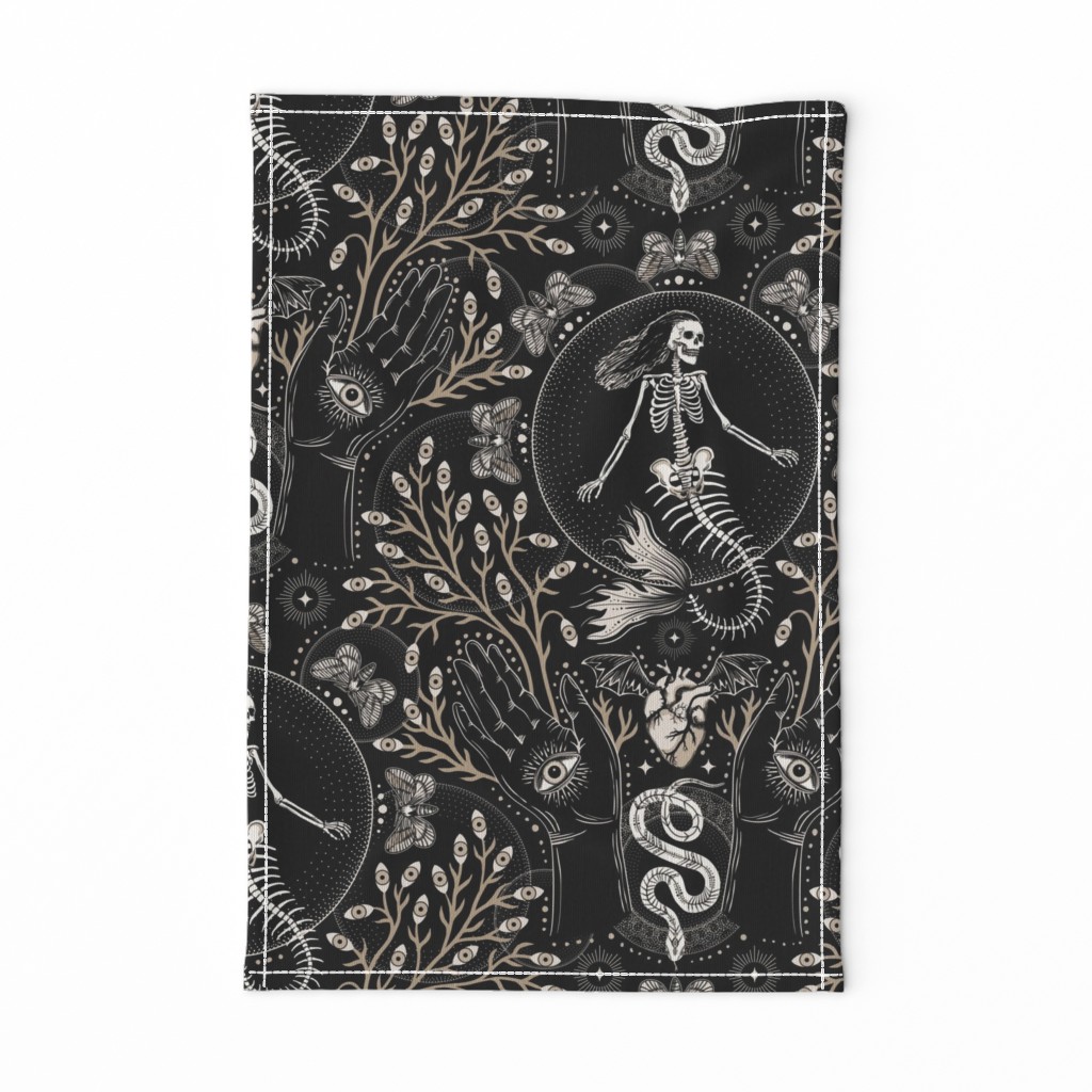 Phantasmagoria - Mermaid skeleton, hands, eyes, snake, scary plants and moths - large - black