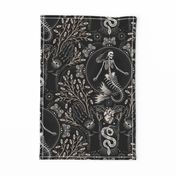 Phantasmagoria - Mermaid skeleton, hands, eyes, snake, scary plants and moths - large - black