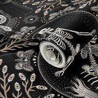 Phantasmagoria - Mermaid skeleton, hands, eyes, snake, scary plants and moths - large - black
