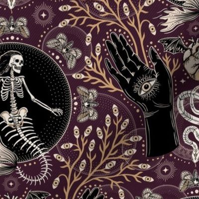 Phantasmagoria - Mermaid skeleton, hands, eyes, snake, scary plants and moths - small - plum
