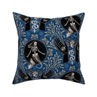 Phantasmagoria - Mermaid skeleton, hands, eyes, snake, scary plants and moths - small - Prussian blue