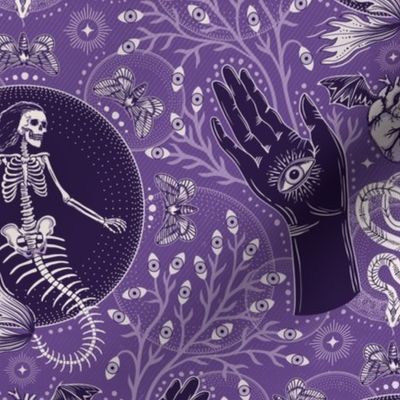 Phantasmagoria - Mermaid skeleton, hands, eyes, snake, scary plants and moths - small - lavender, purple