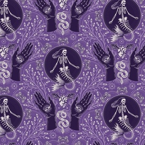 Phantasmagoria - Mermaid skeleton, hands, eyes, snake, scary plants and moths - small - lavender, purple