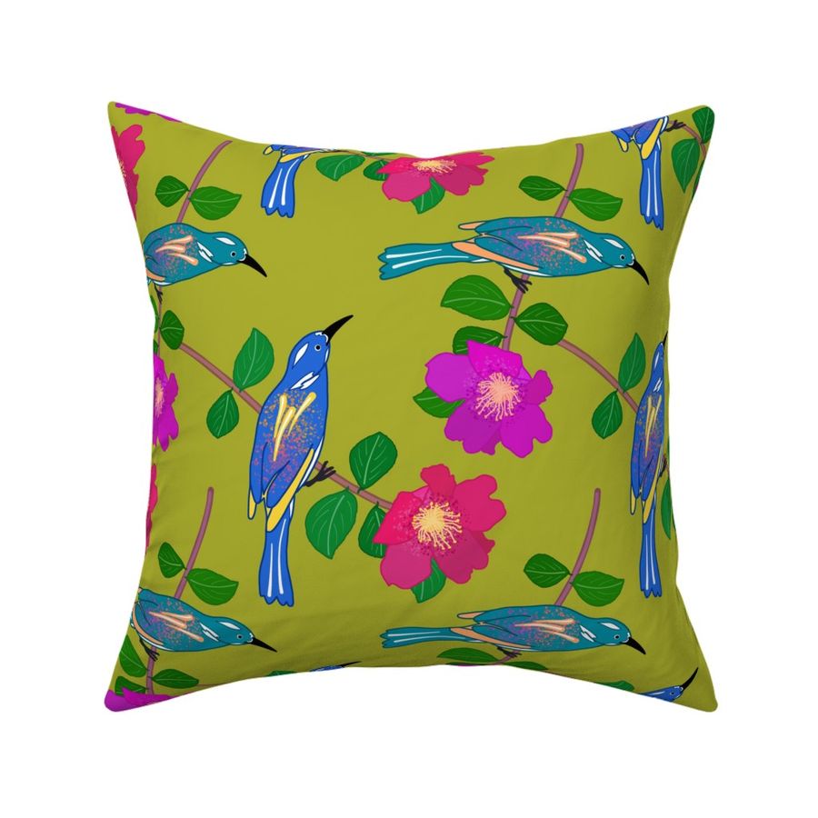 Camellia Birdsong Chinoiserie #2 - chartreuse, medium 