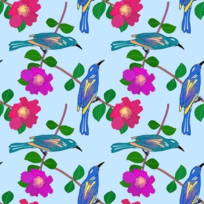 Camellia Birdsong Chinoiserie #2 - sky blue, medium 