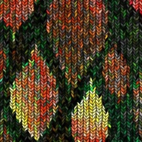 large knit autumn leaves green red orange  PSMGE