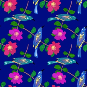 Camellia Birdsong Chinoiserie #2 - midnight blue, medium 