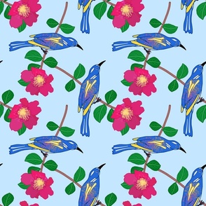Camellia Birdsong Chinoiserie #1 - sky blue, medium 