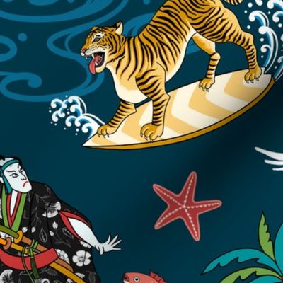 Japanese summer - Kabuki island and tiger Ukiyo-e style 