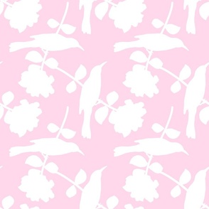 Camellia Birdsong Chinoiserie - white silhouettes on cotton candy pink, medium 