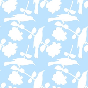 Camellia Birdsong Chinoiserie - white silhouettes on baby blue, medium 