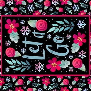  Fat Quarter Panel for Tea Towel or Wall Art Hanging Let It Go Winter Snowflake Floral on Black