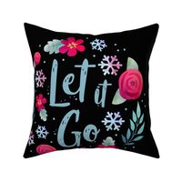 18x18 Pillow Sham Front Fat Quarter Size Makes 18" Square Cushion Cover Let It Go Winter Snowflake Floral on Black