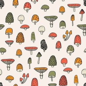 MEDIUM mushroom fabric - nature woodland forest mushrooms foods botanical fabric - vintage 