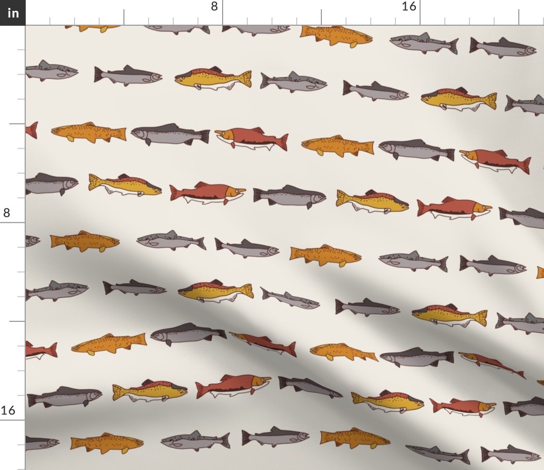 LARGE salmon fabric - Alaska fabric, holiday