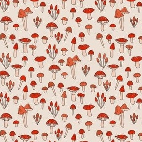 SMALL mushroom fabric - fungi fabric, toadstools fabric, waldorf kids fabric, baby montessori fabric - sand