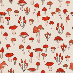 LARGE mushroom fabric - fungi fabric, toadstools fabric, waldorf kids fabric, baby montessori fabric - sand