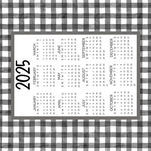 2025 Calendar Fat Quarter Wall Hanging Tea Towel Black Grey and White Watercolor Buffalo Checker