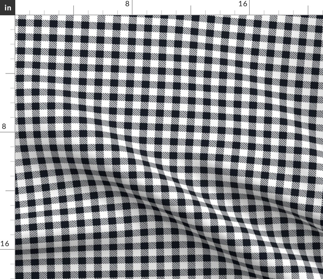 Smaller Scale 1/2" Square Graphite and White Buffalo Plaid Checker Gingham Spoonflower Petal Solids Coordinate Dark Grey Almost Black