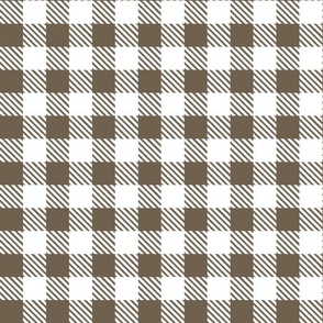 Bigger Scale 1" Square Bark and White Buffalo Plaid Checker Gingham Spoonflower Petal Solids Coordinate Brown Taupe Greige