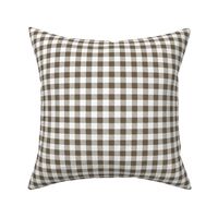 Smaller Scale 1/2" Square Bark and White Buffalo Plaid Checker Gingham Spoonflower Petal Solids Coordinate Brown Taupe Greige