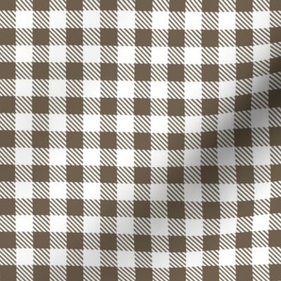 Smaller Scale 1/2" Square Bark and White Buffalo Plaid Checker Gingham Spoonflower Petal Solids Coordinate Brown Taupe Greige