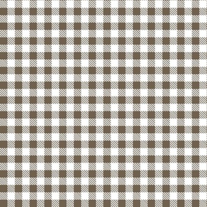 Smaller Scale 1/2" Square Bark and White Buffalo Plaid Checker Gingham Spoonflower Petal Solids Coordinate Brown Taupe Greige