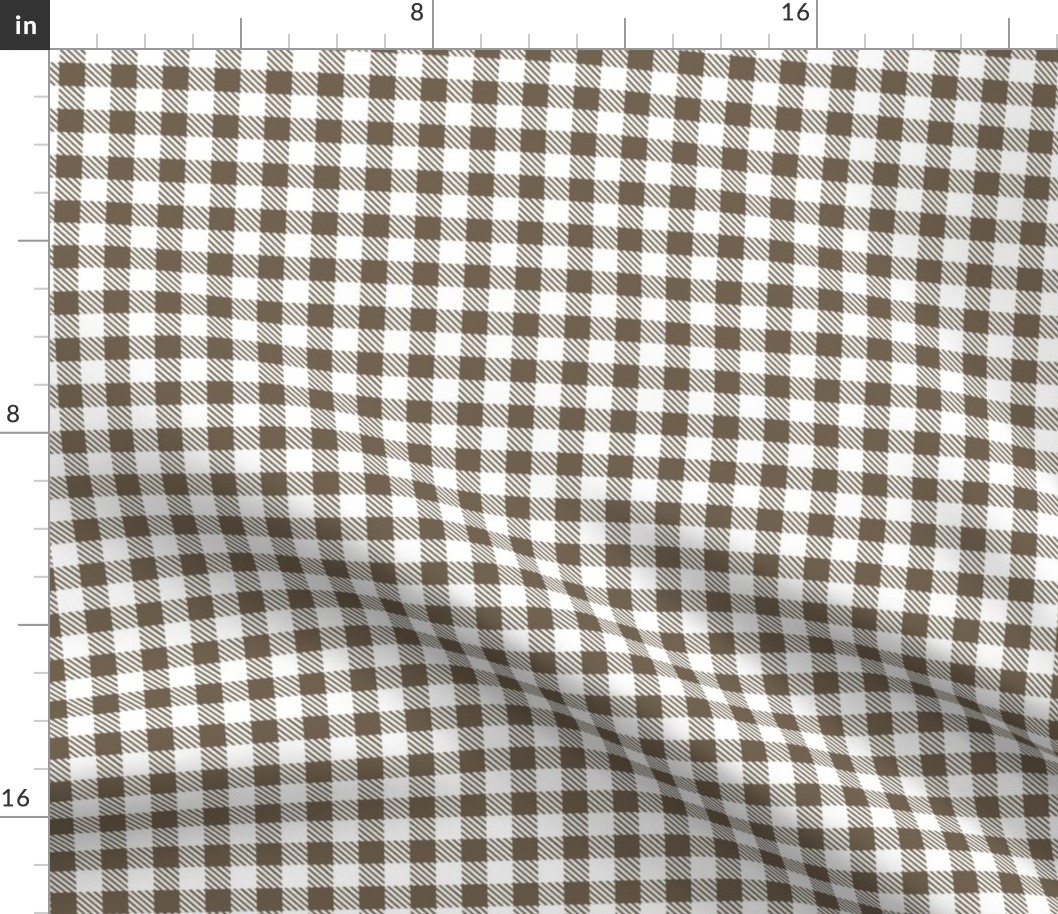Smaller Scale 1/2" Square Bark and White Buffalo Plaid Checker Gingham Spoonflower Petal Solids Coordinate Brown Taupe Greige