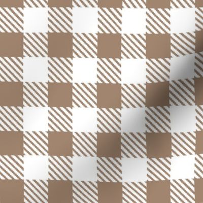 Bigger Scale 1 Square Mushroom and White Buffalo Plaid Checker Gingham Spoonflower Petal Solids Coordinate Earth Tone Tan