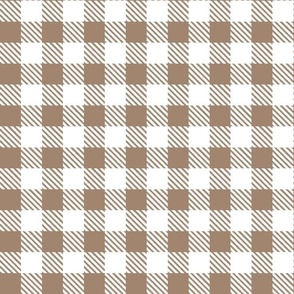 Bigger Scale 1 Square Mushroom and White Buffalo Plaid Checker Gingham Spoonflower Petal Solids Coordinate Earth Tone Tan