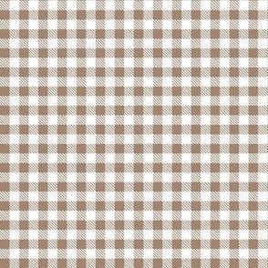Smaller Scale 1/2" Square Mushroom and White Buffalo Plaid Checker Gingham Spoonflower Petal Solids Coordinate Earth Tone Tan