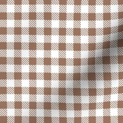 Smaller Scale 1/2" Square Mocha and White Buffalo Plaid Checker Gingham Spoonflower Petal Solids Coordinate Light Brown Coffee