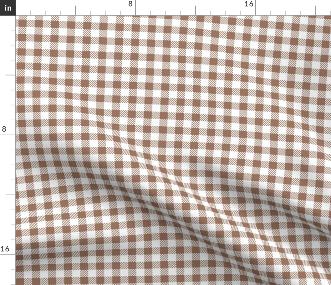 Smaller Scale 1/2" Square Mocha and White Buffalo Plaid Checker Gingham Spoonflower Petal Solids Coordinate Light Brown Coffee