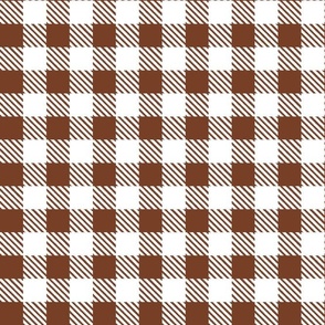 Bigger Scale 1" Square Cinnamon and White Buffalo Plaid Checker Gingham Spoonflower Petal Solids Coordinate Brown 